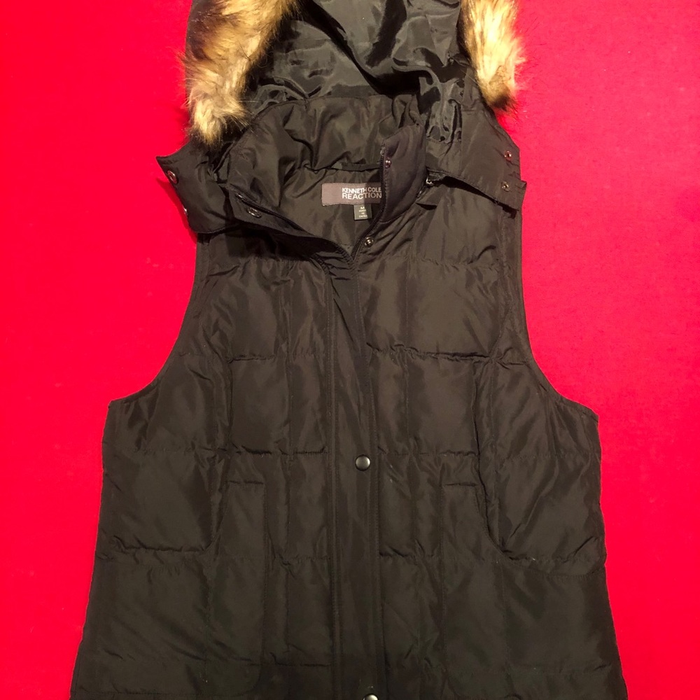 Kenneth Cole vest with detachable fur trimmed hood